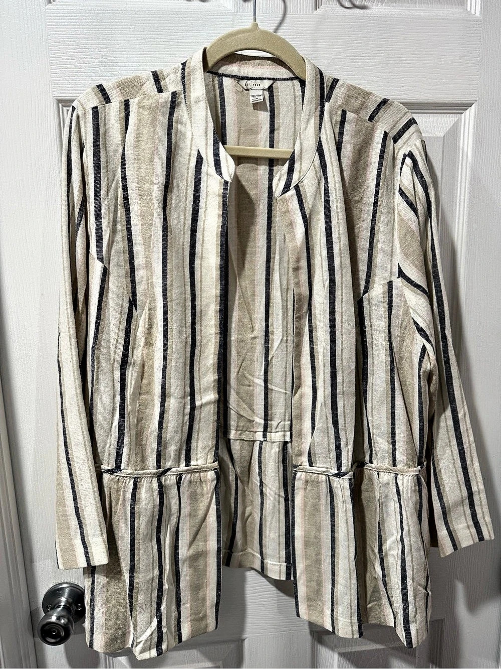 Cato Striped Linen Blend Blazer in Cream & Blue Size 18/20W